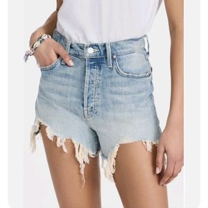 MOTHER SUPERIOR Ultra High Waisted Tomcat Kick Fray Denim Shorts I Confess SZ 31